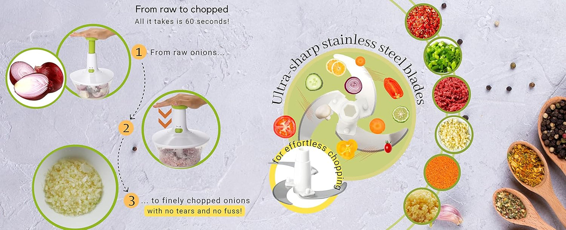Express Manual Food Chopper: 6.8-Cup, Hand Chopper Vegetable Cutter to Chop Veggies, Fruits, Herbs, Garlic Onion Chopper for Salsa, Salad, Pesto, Hummus, Guacamole, Coleslaw, Indian Cooking