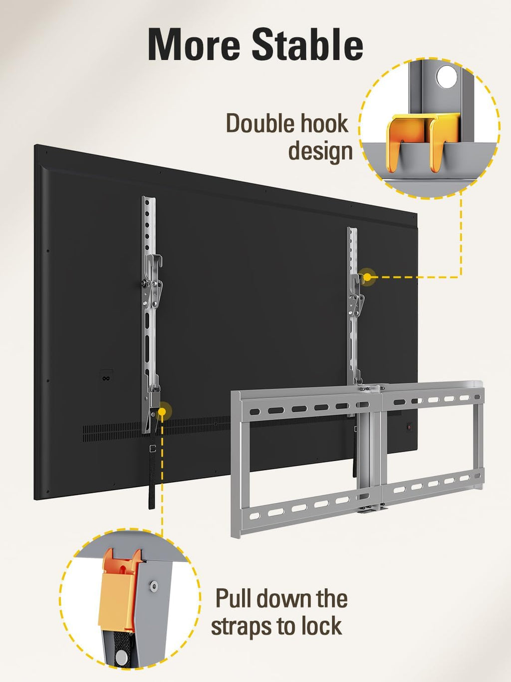 TV Wall Mount for Most 37-75 Inch Televisions, Universal Tilt TV Mount Fits 16", 18", 24" Studs, Max VESA 600X400Mm, 132Lbs, Low Profile Flat Wall Mount Bracket, MD2968-LK