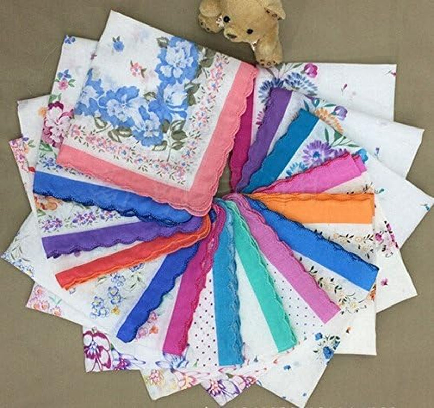 Womens Colorful Ladies Hankies 100% Cotton Handkerchief Wendding Hanky