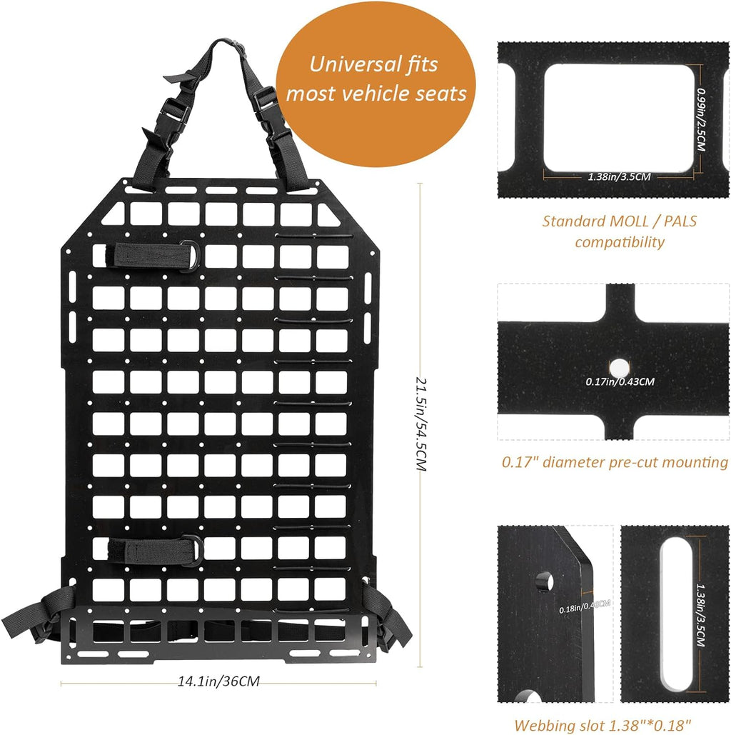 Rigid Molle Panel for Vehicles,Tactical Seat Back Organizer Car Organizers and Storage Back Seat Truck Gun Rack 21.3"*14.2"