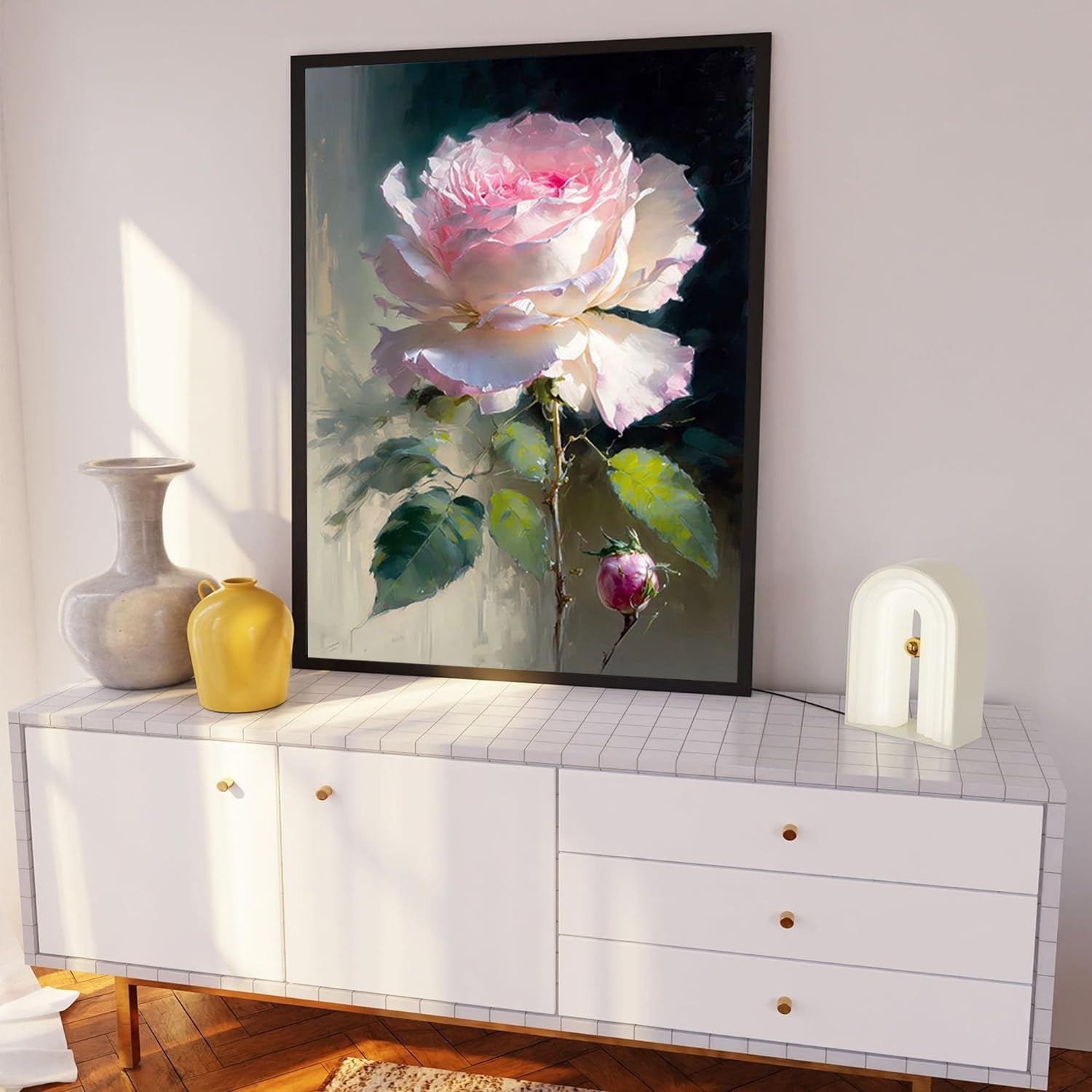 Rose Paint by Numbers for Adults - Flower Paint by Number on Canvas without Frame, DIY Floral Oil Painting for Gift Home Wall Decor (16X20 Inch)