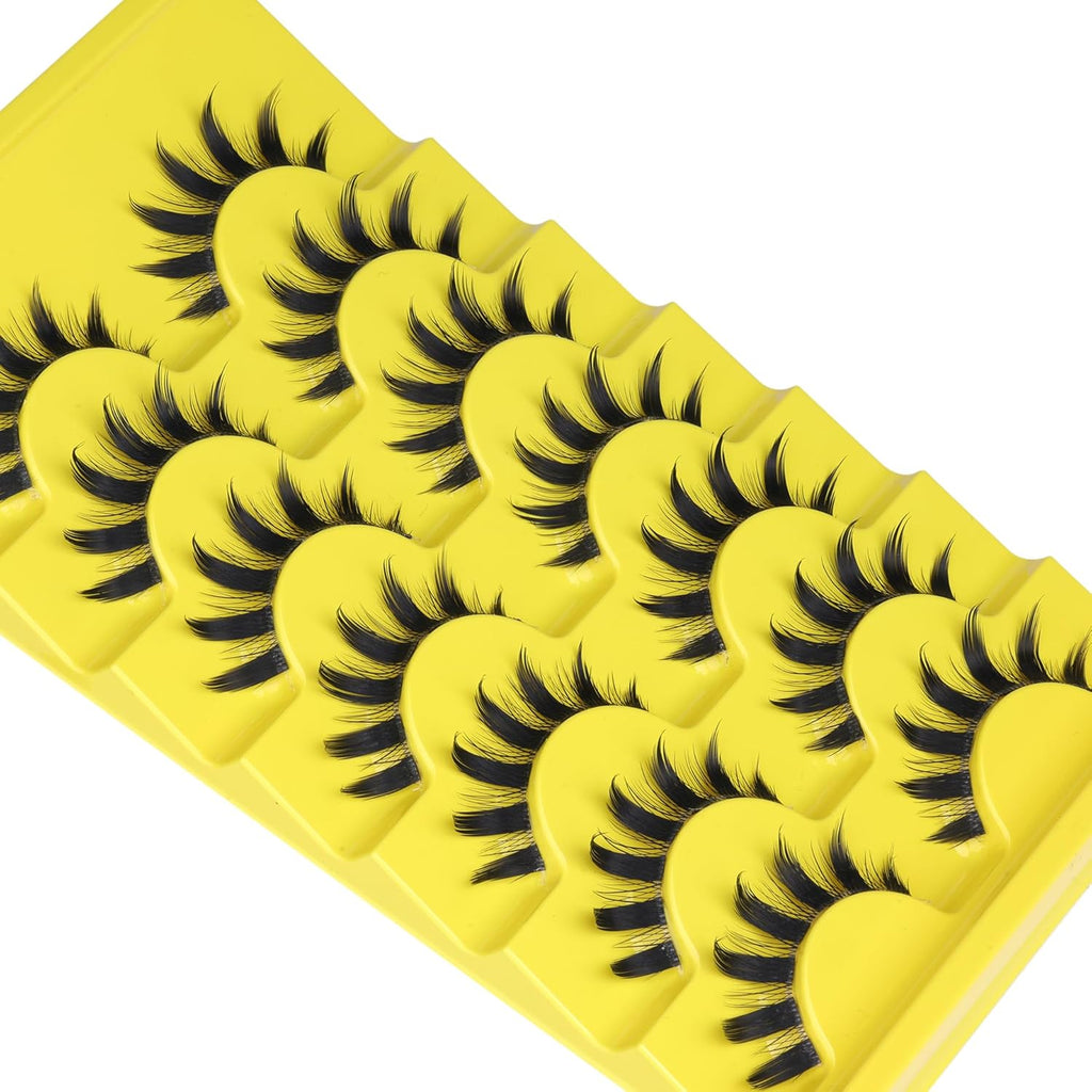 Manga Lashes Natural Eyelashes Spiky False Eyelashes Invisible Band 3D Cat Eye Lashes Wispy Fake Lashes Cosplay Anime Lashes 7 Pairs Pack Asian Doll Lashes Clear Band by