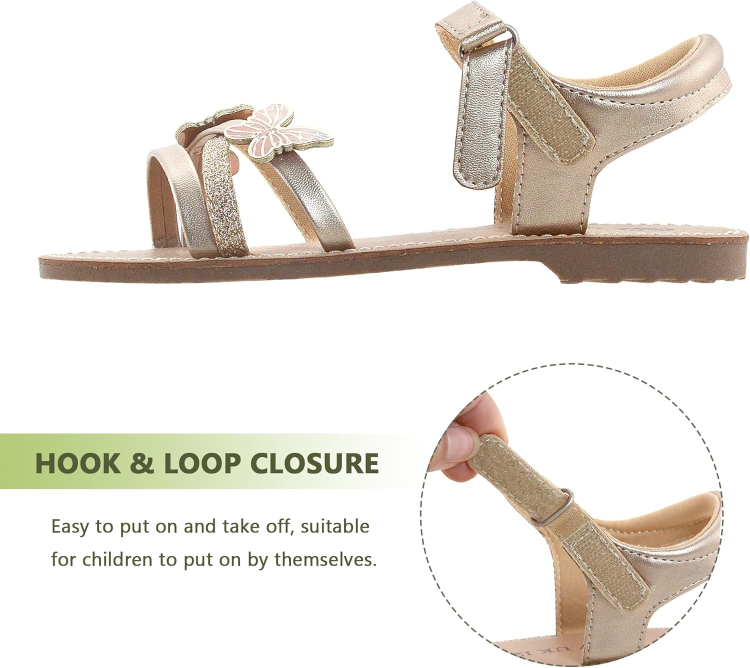 Girls Sandals Kids Strap Flat Sandals Open Toe Summer Butterfly Casual Sandals