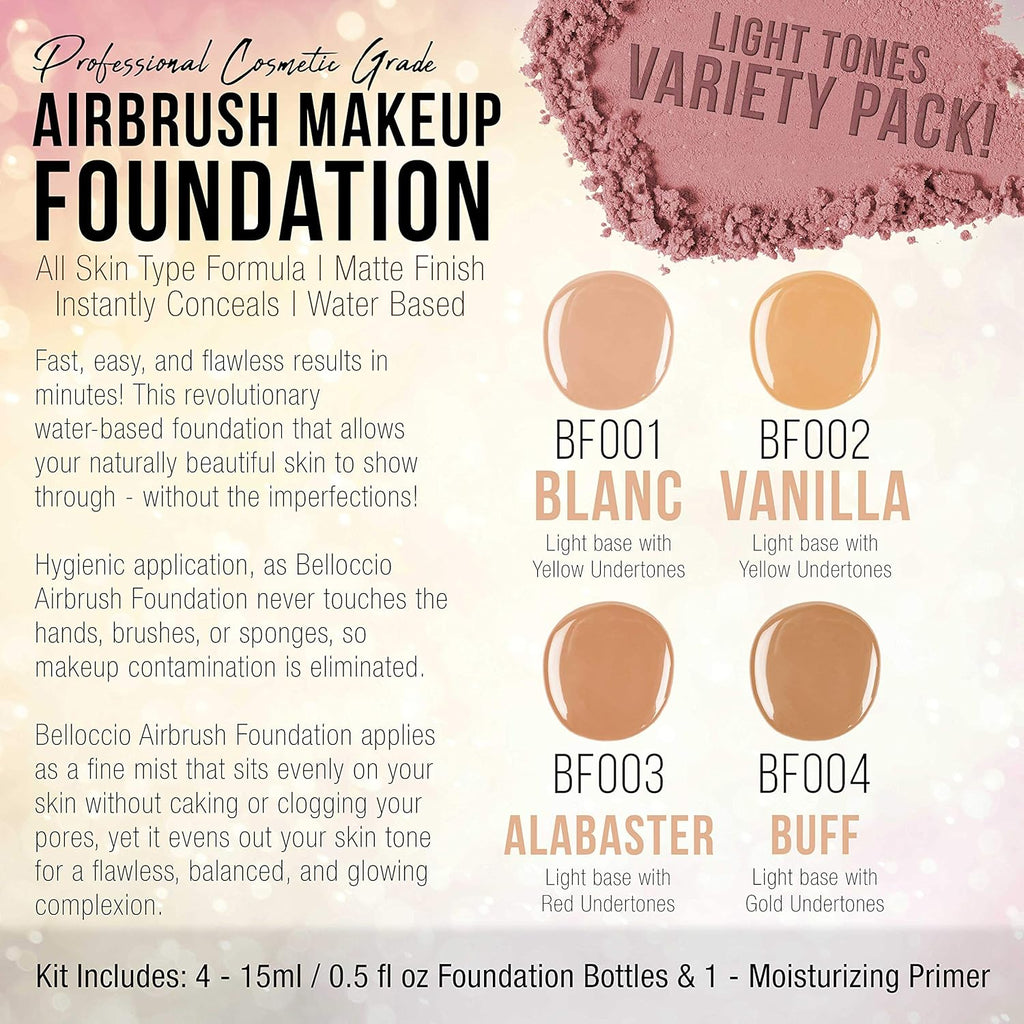 Fair Color Shade Foundation Set - Professional Cosmetic Airbrush Makeup in 1/2 Oz Bottles