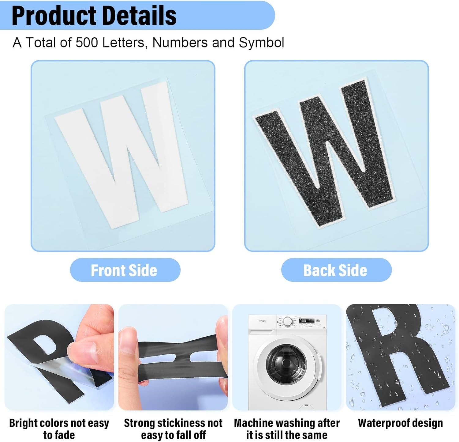 12 Sheets 500 Pieces Iron on Letters and Numbers, 2 Inch Iron on Vinyl Letters for Clothing, Heat Transfer Letters with A-Z PU Alphabets Sticker, Iron on Letters for Fabric,T-Shirt Printing DIY Craft