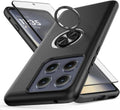 For Motorola Moto Edge 2025 Case with Tempered Glass Screen Protector and Camera Lens Protector， 360° Rotatable Ring Holder Magnetic Kickstand, Shockproof Protectivephone Case, Black
