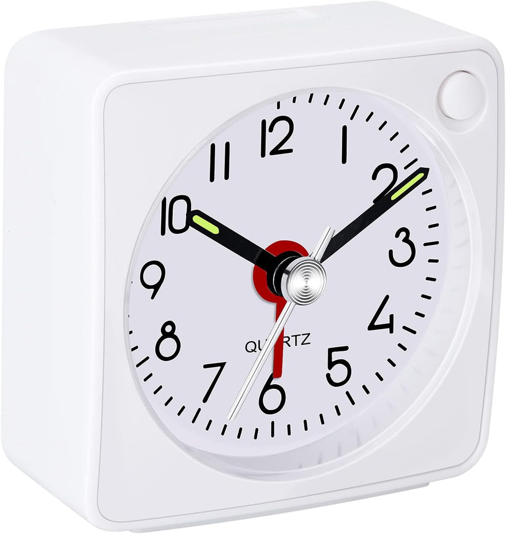 Travel Analog Alarm Clock, 2.25 Inch, Ultra Small Clock with Snooze and Light Function, Super Silent Non Ticking, Battery Operated, Easy Setting