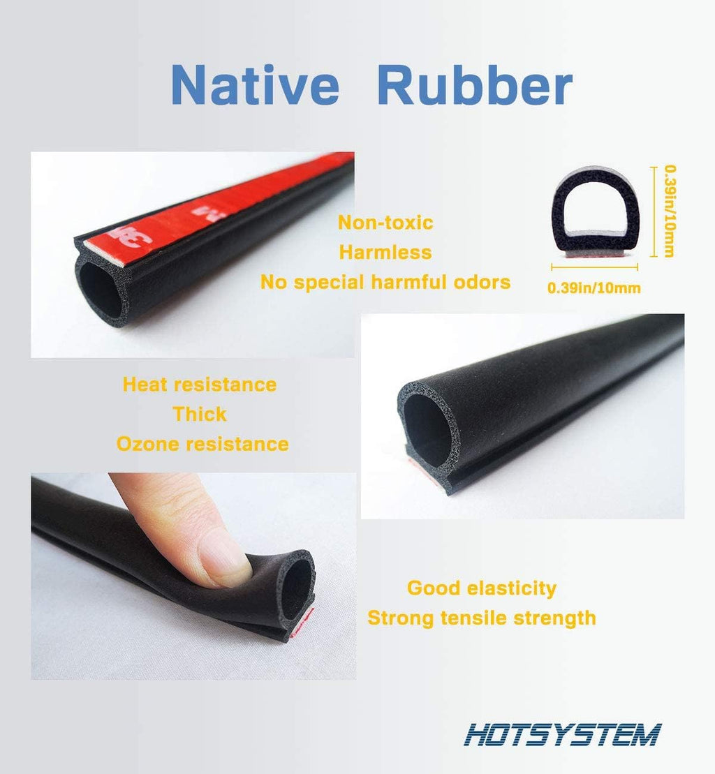 D-Shape Door Rubber Seal Strip Weatherstrip 3M Self Adhesive Hollow for Car Truck Motor Door Cover Trunk (Black, 26.25 Feet)