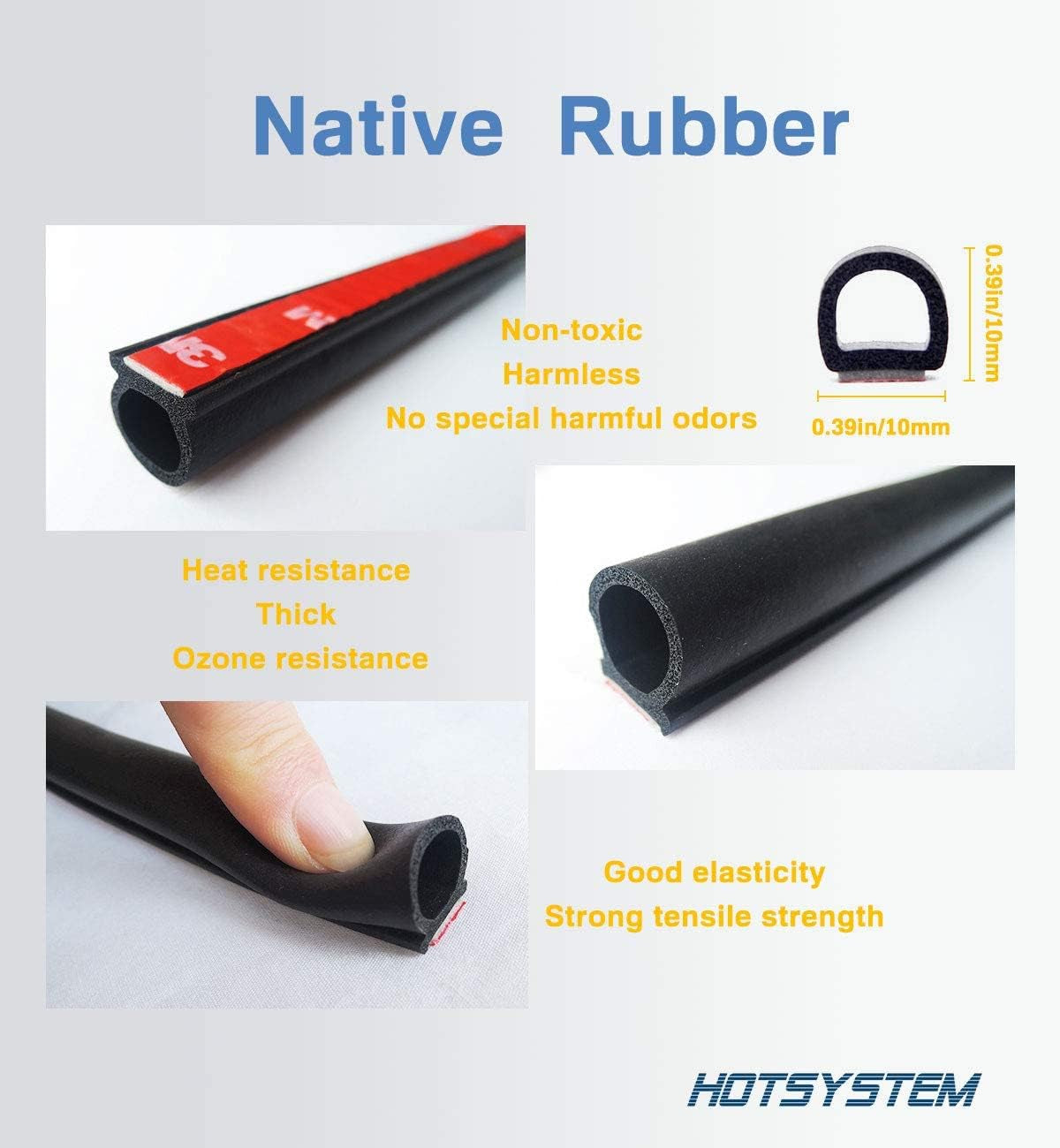 D-Shape Door Rubber Seal Strip Weatherstrip 3M Self Adhesive Hollow for Car Truck Motor Door Cover Trunk (Black, 26.25 Feet)