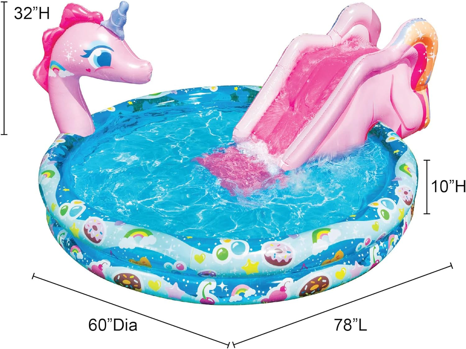Spray 'N Splash Unicorn Pool, Length: 78 In, Width: 60 In, Height: 32 In, Inflatable Outdoor Backyard Water Slide Splash Toy