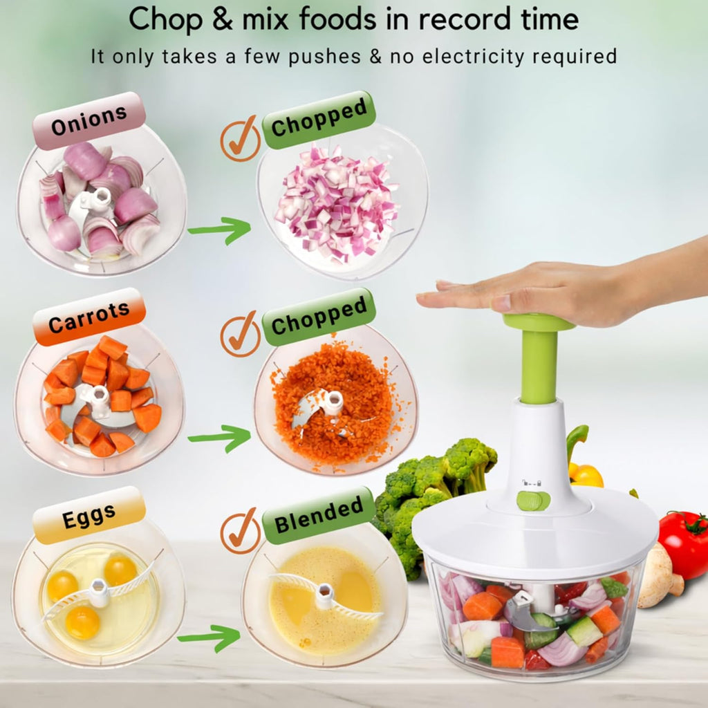 Express Manual Food Chopper: 6.8-Cup, Hand Chopper Vegetable Cutter to Chop Veggies, Fruits, Herbs, Garlic Onion Chopper for Salsa, Salad, Pesto, Hummus, Guacamole, Coleslaw, Indian Cooking