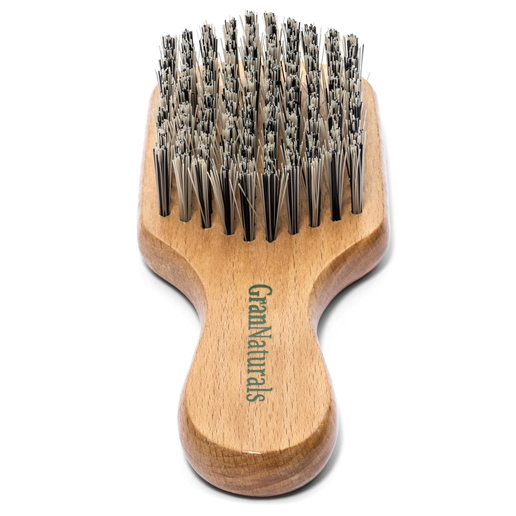 Hard Bristle Slick Back Hair Brush for Men & Women with Thick Curly Hair - Stiff Nylon Small Hairbrush for Smoothing, Waves, Beard, Fades, Locs, Dreads