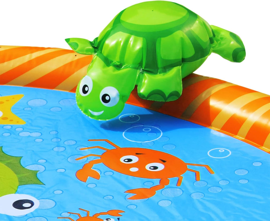 Splash Pad Toddler Water Play Mat, 58 in Outdoor Kids Sprinkler Mat with 3D Sea Characters, Baby Splash Pad for Backyard Summer Fun