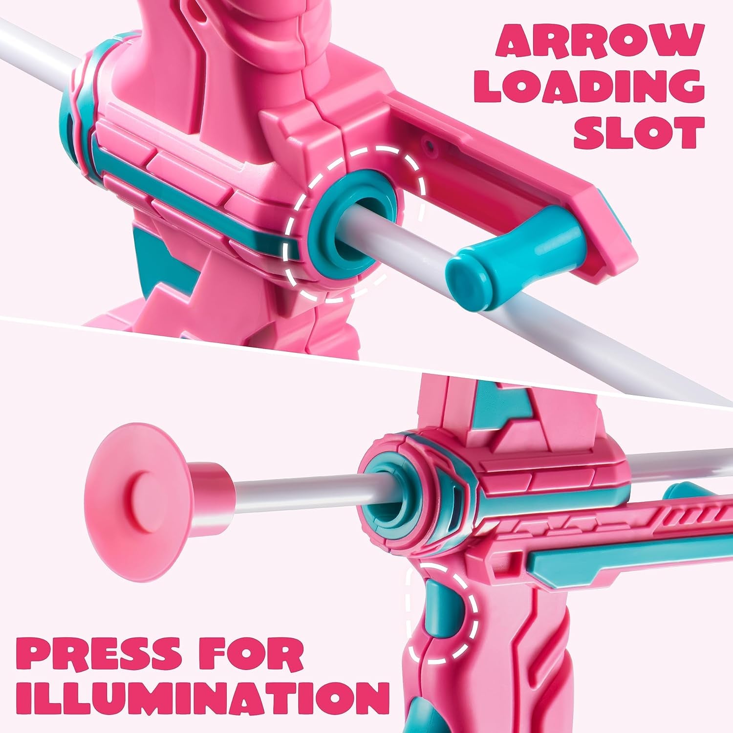 Pink Bow and Arrow Set for Girls, LED Light up Archery Toy Set with 9 Suction Cup Arrows, Target & Arrow Case, Christmas Indoor Outdoor Activity Toy for Kids Girls Ages 3-12