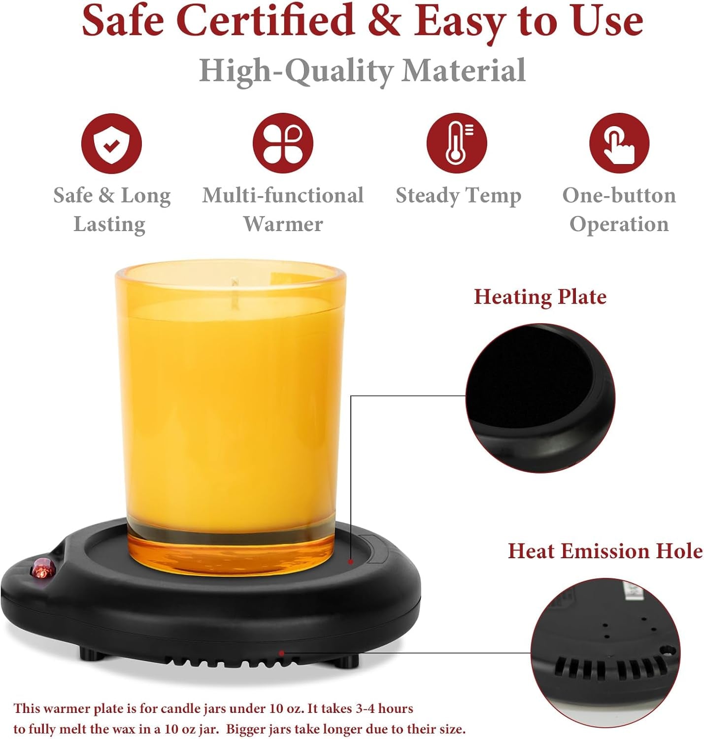 Candle Warmer Wax Melter, Warmer Plate for Candle Jar, Wax Cubes Melter, Warmer Plate, Electric Coffee Mug Warmer, Tea or Various Beverages Warmer, for Home, Office Desk, Etc(Black)