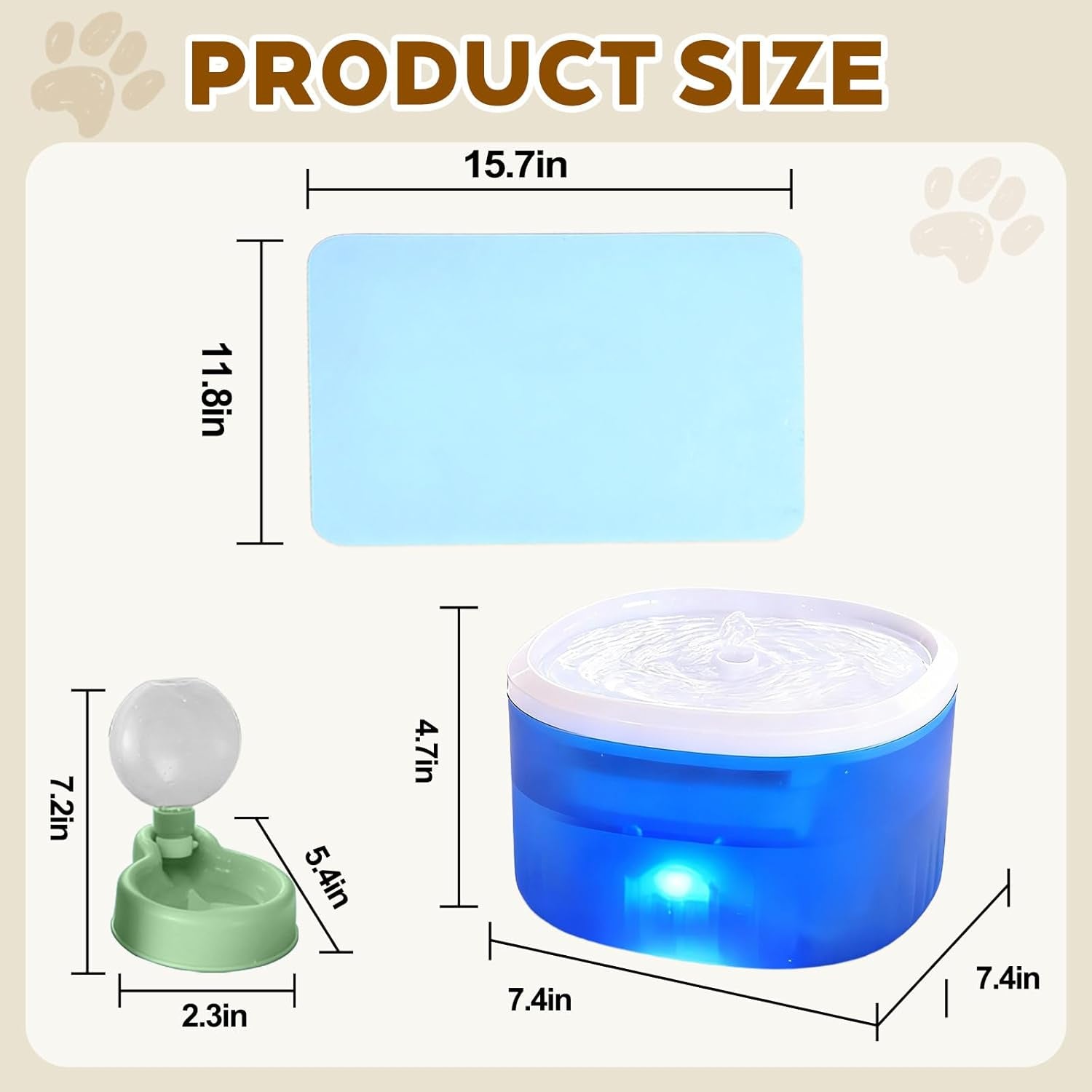 Cat Water Fountain,2.2L/74Oz Cat Fountain – Ultra Quiet Upgraded Automatic Pet Water Fountain with 3 Replaceable Filters,12Oz Pet Outdoor Water Bottle&Cat Drinking Fountain for Small Dogs (Blue)