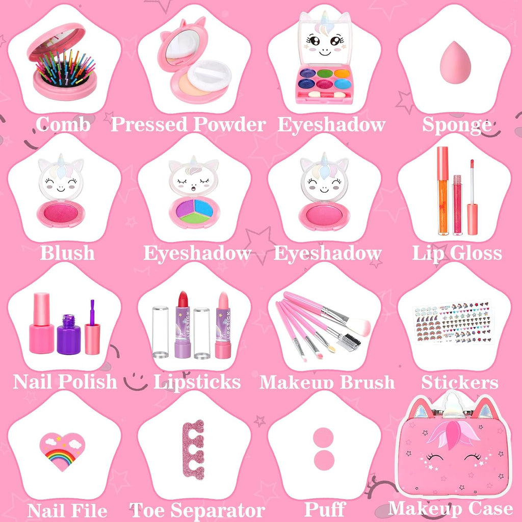Kids Washable Makeup Girl Toys - Real Makeup Kit Kid Make up Set for Toddlers Children Princess Dress up Christmas Birthday Gifts Toys for 3 4 5 6 7 8 9 10 11 12 Year Old Girls