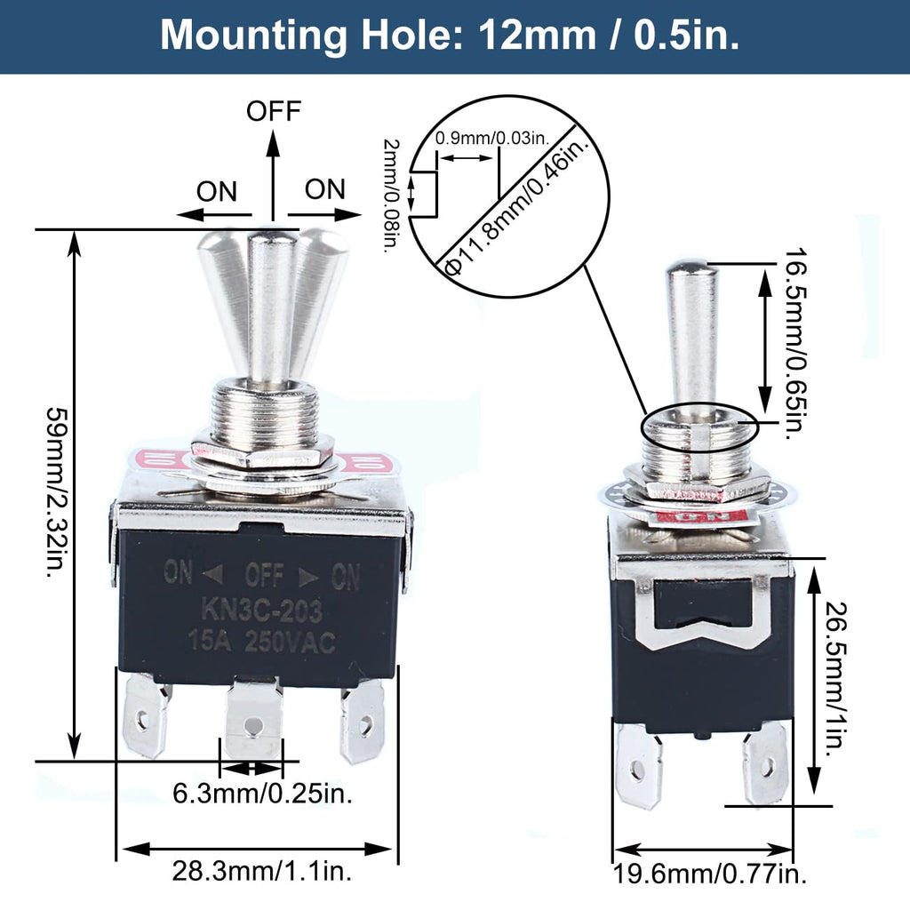 2Pcs Heavy Duty Rocker Toggle Switch 0-250V 15A DPDT 6 Pins 3 Positions On-Off-On Latching with Waterproof Boot Cap Pre-Wired Cables for Auto Car Truck Boat Marine
