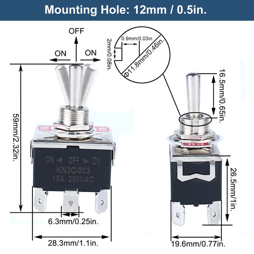 2Pcs Heavy Duty Rocker Toggle Switch 0-250V 15A DPDT 6 Pins 3 Positions On-Off-On Latching with Waterproof Boot Cap Pre-Wired Cables for Auto Car Truck Boat Marine
