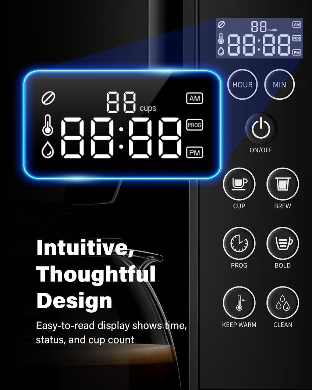 10-Cup Coffee Maker, Programmable Drip Coffee Machine with 2–10 Cup Setting, Adjustable Keep-Warm Control, Removable 50Oz Water Tank, Brew Strength Control & Brew Pause, Black