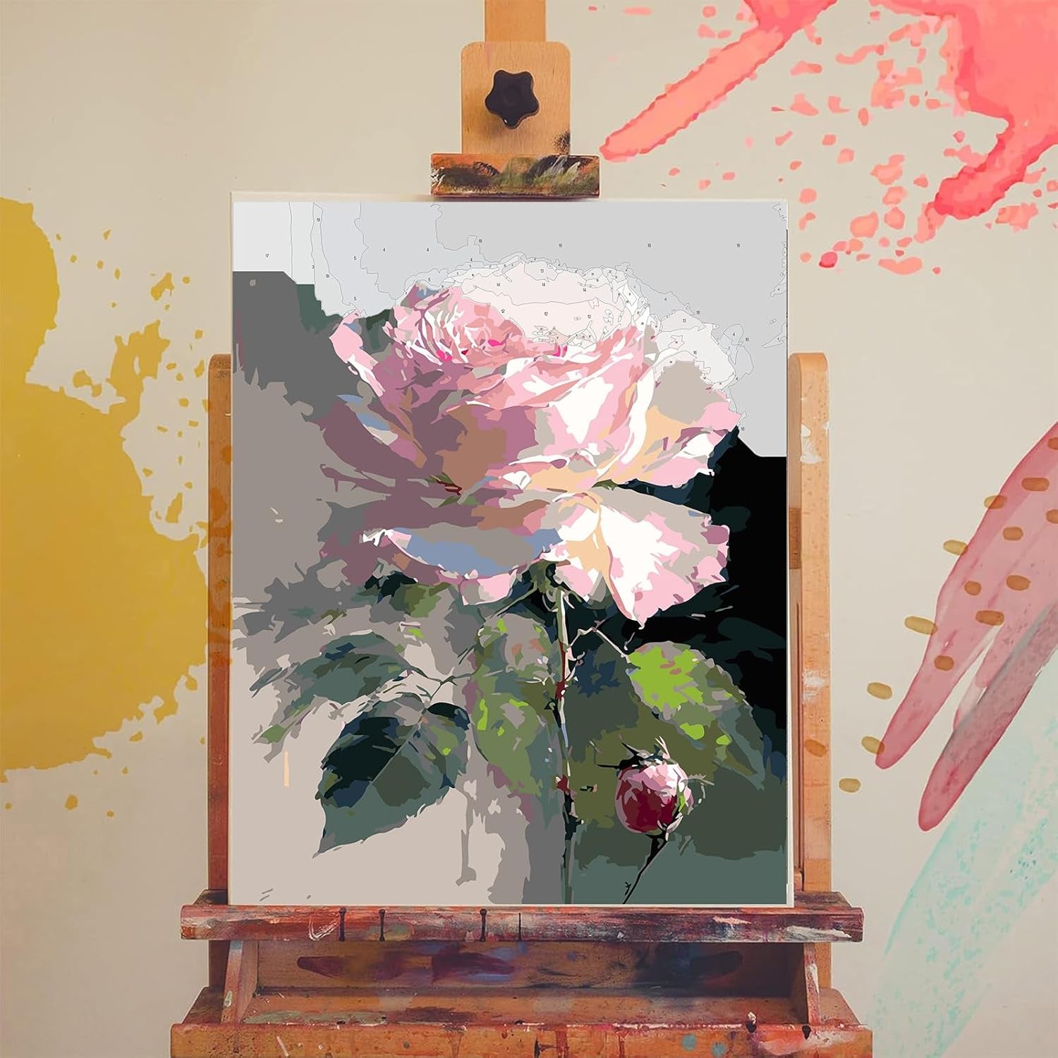 Rose Paint by Numbers for Adults - Flower Paint by Number on Canvas without Frame, DIY Floral Oil Painting for Gift Home Wall Decor (16X20 Inch)