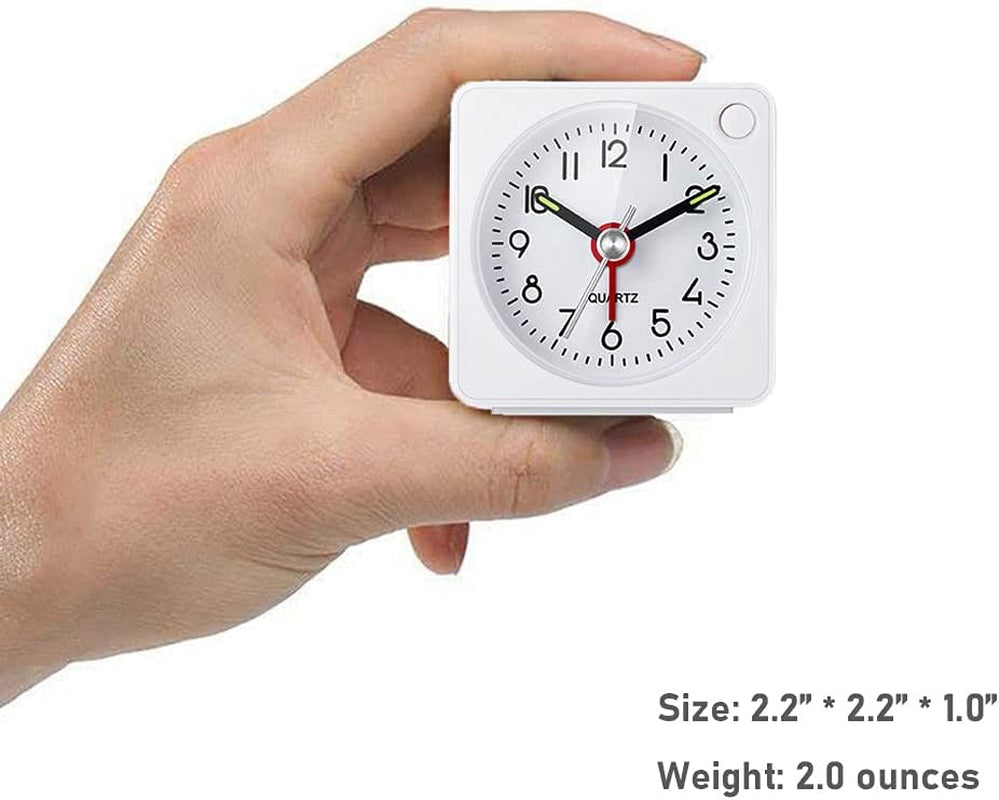 Travel Analog Alarm Clock, 2.25 Inch, Ultra Small Clock with Snooze and Light Function, Super Silent Non Ticking, Battery Operated, Easy Setting