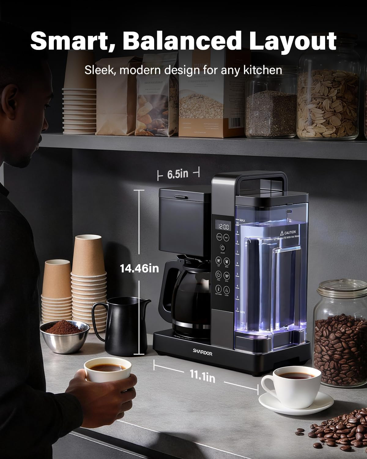 10-Cup Coffee Maker, Programmable Drip Coffee Machine with 2–10 Cup Setting, Adjustable Keep-Warm Control, Removable 50Oz Water Tank, Brew Strength Control & Brew Pause, Black