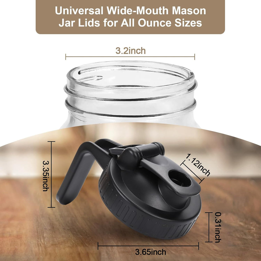 Wide Mouth Mason Jar Pour Spout Lid - 2 Pack Grey Airtight Pour Spout Lid with Handle, Turns Your Mason Jar into Pitcher, BPA Free & Durable Flip Cap Lids Easy to Clean Fit for Canning Jars