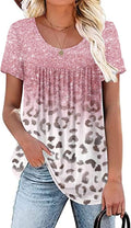 Womens Summer plus Size Tops Blouses Short Sleeve Shirts Lace Pleated Tunic Tops M-4XL