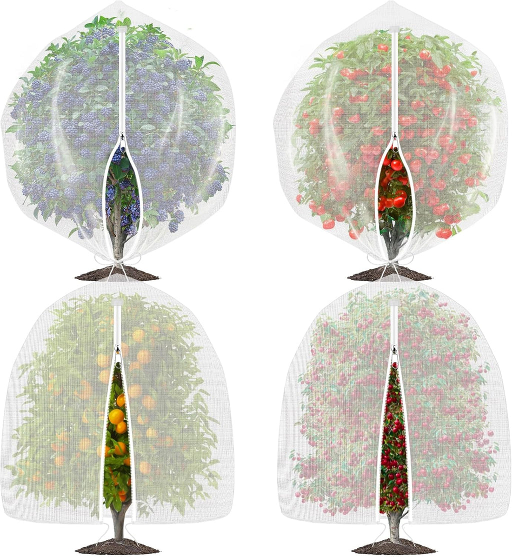 4 Pack Bird Netting for Garden Protection with Zipper & Drawstring, 2.3FT X 3.4FT Reusable Mosquito Net Plant Netting Cover for Fruit Tree Blueberry Bush Shrubs Vegetables Tomato