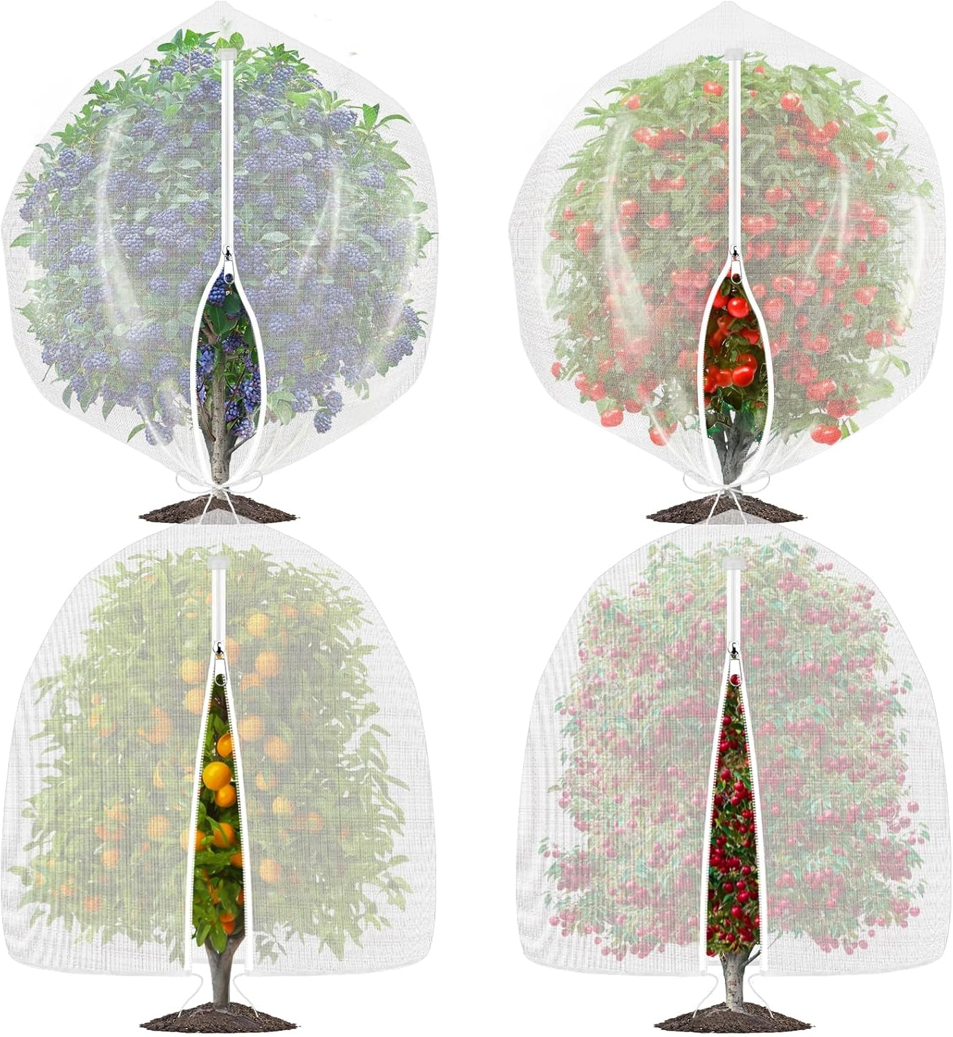4 Pack Bird Netting for Garden Protection with Zipper & Drawstring, 2.3FT X 3.4FT Reusable Mosquito Net Plant Netting Cover for Fruit Tree Blueberry Bush Shrubs Vegetables Tomato