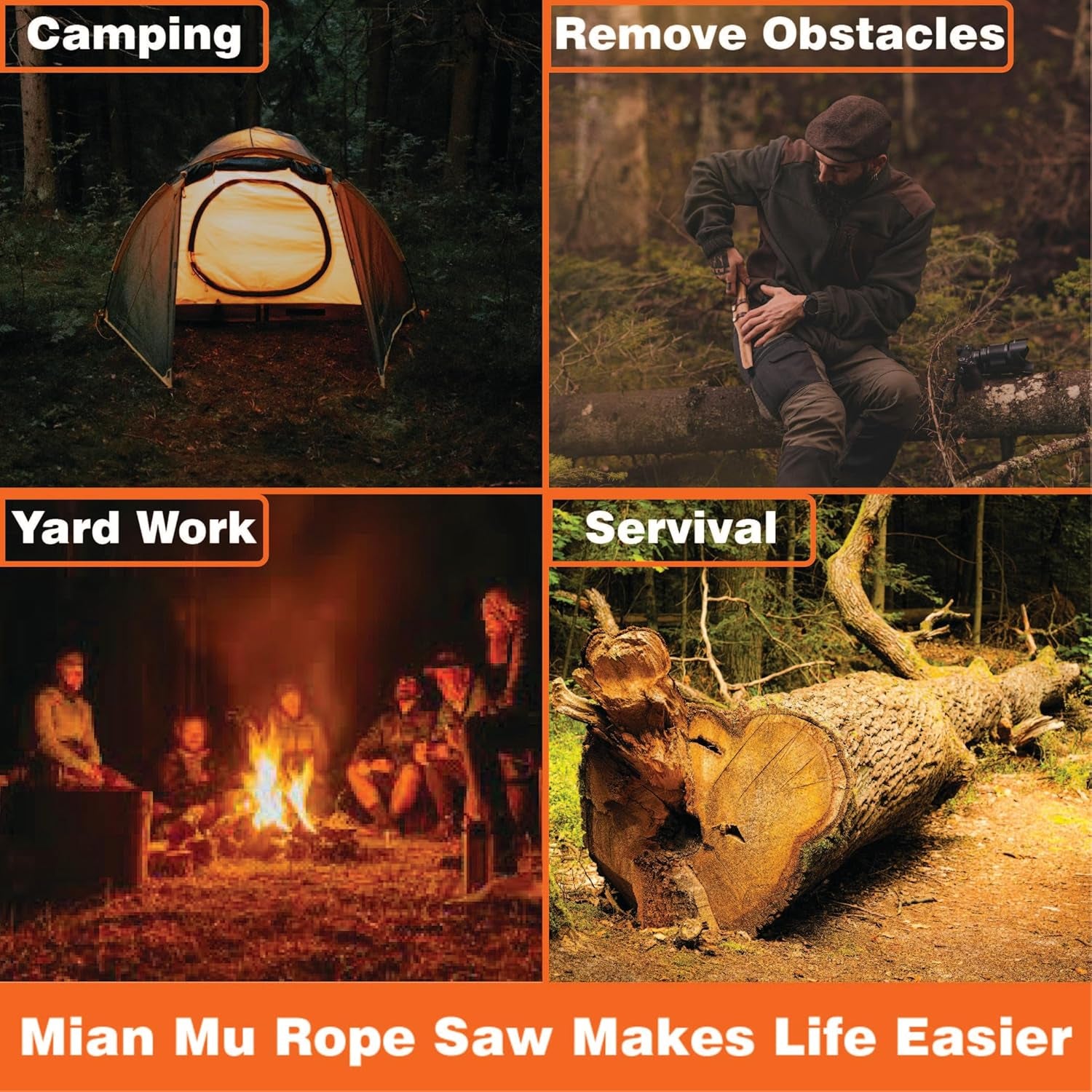 55 Inch High Limb Rope Saw with Dual Sided 70 Teeth 360° Chain – Manual Hand Saw for Tree Branch Cutting – Fast, Portable & Durable Outdoor Tree Trimming Tool Kit