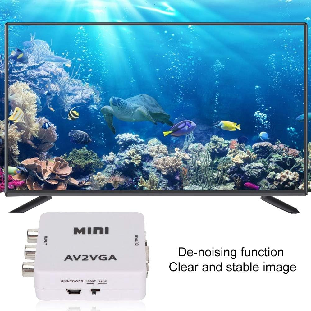 Video Converter, 480P Mini AV to VGA Adapter, Composite TV Set-Top Box Audio Video Converter (White)