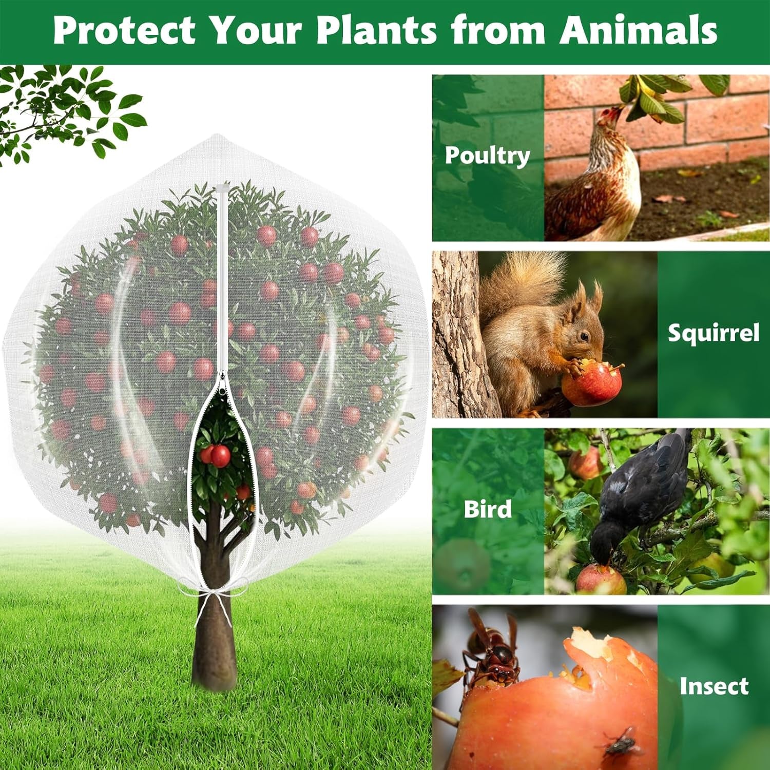4 Pack Bird Netting for Garden Protection with Zipper & Drawstring, 2.3FT X 3.4FT Reusable Mosquito Net Plant Netting Cover for Fruit Tree Blueberry Bush Shrubs Vegetables Tomato