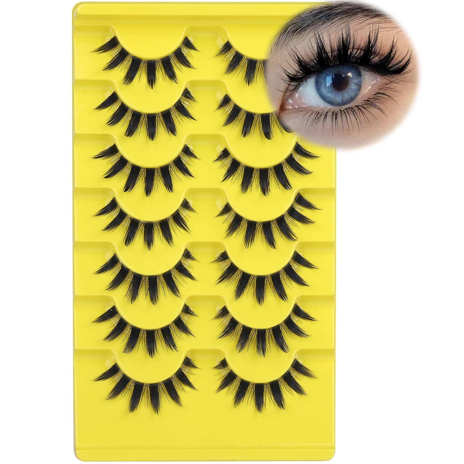 Manga Lashes Natural Eyelashes Spiky False Eyelashes Invisible Band 3D Cat Eye Lashes Wispy Fake Lashes Cosplay Anime Lashes 7 Pairs Pack Asian Doll Lashes Clear Band by