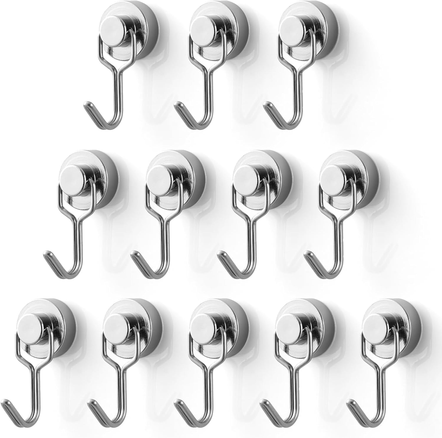 Mini Magnetic Hooks, Strong Neodymium Magnet with Hook, Heavy Duty Small Metal Hanging Hook Max Load 19 Lbs for Kitchen Fridge Grill Office 12 Pack