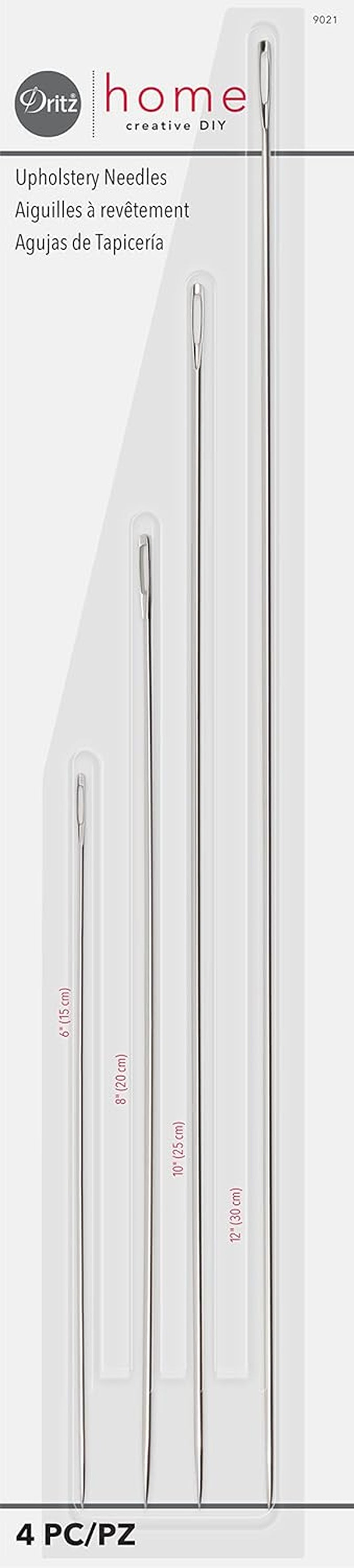 Home 9021 Long Straight Upholstery Hand Needles, Size 6, 8, 10 & 12-Inch (4-Piece), Silver