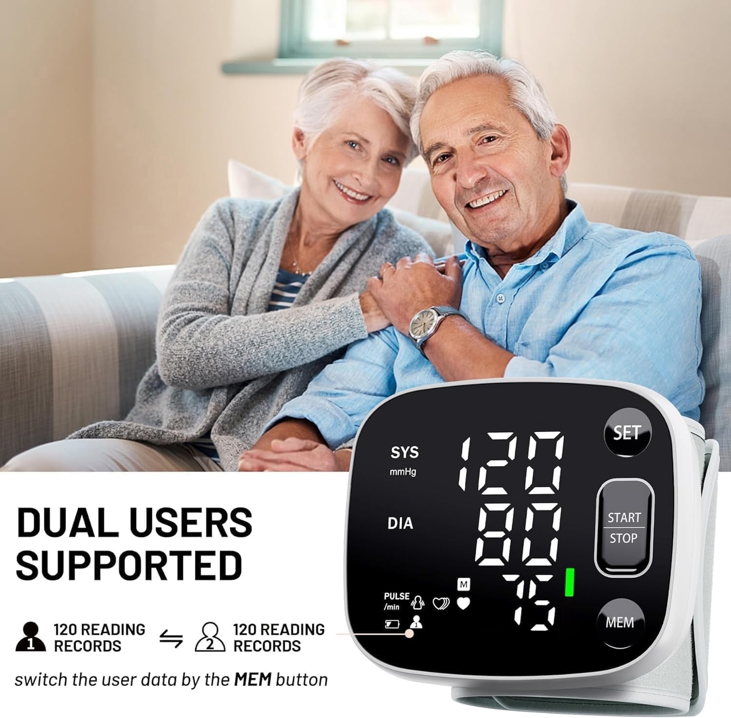 Blood Pressure Monitors for Home Use Rechargeable Wrist Digital BP Machine Cuff with LED Backlit Display, Voice Broadcast, 240 Memory Storage for 2 Users with Carrying Case