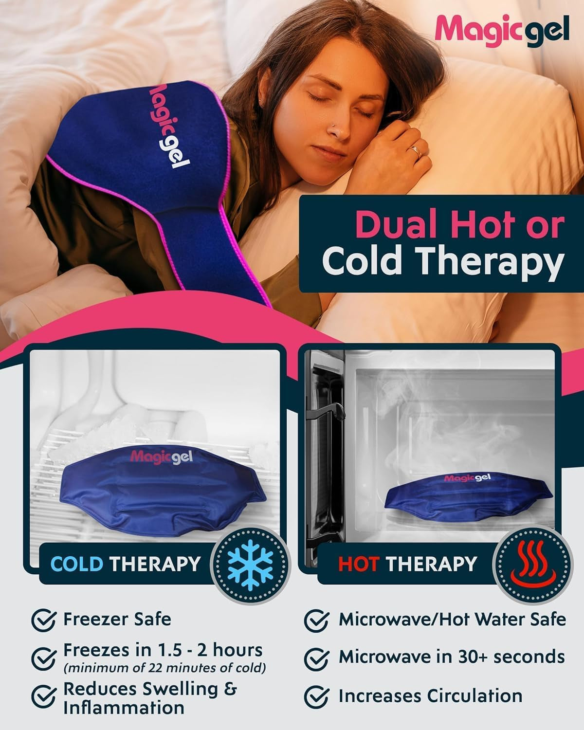 Ice Pack for Back Pain Relief | 1 Pack Reusable Lower Back Wrap for Hot or Cold Therapy | Relief for Lower Lumbar, Sciatic Nerve, Herniated or Degenerative Disc, Coccyx, Tailbone Pain