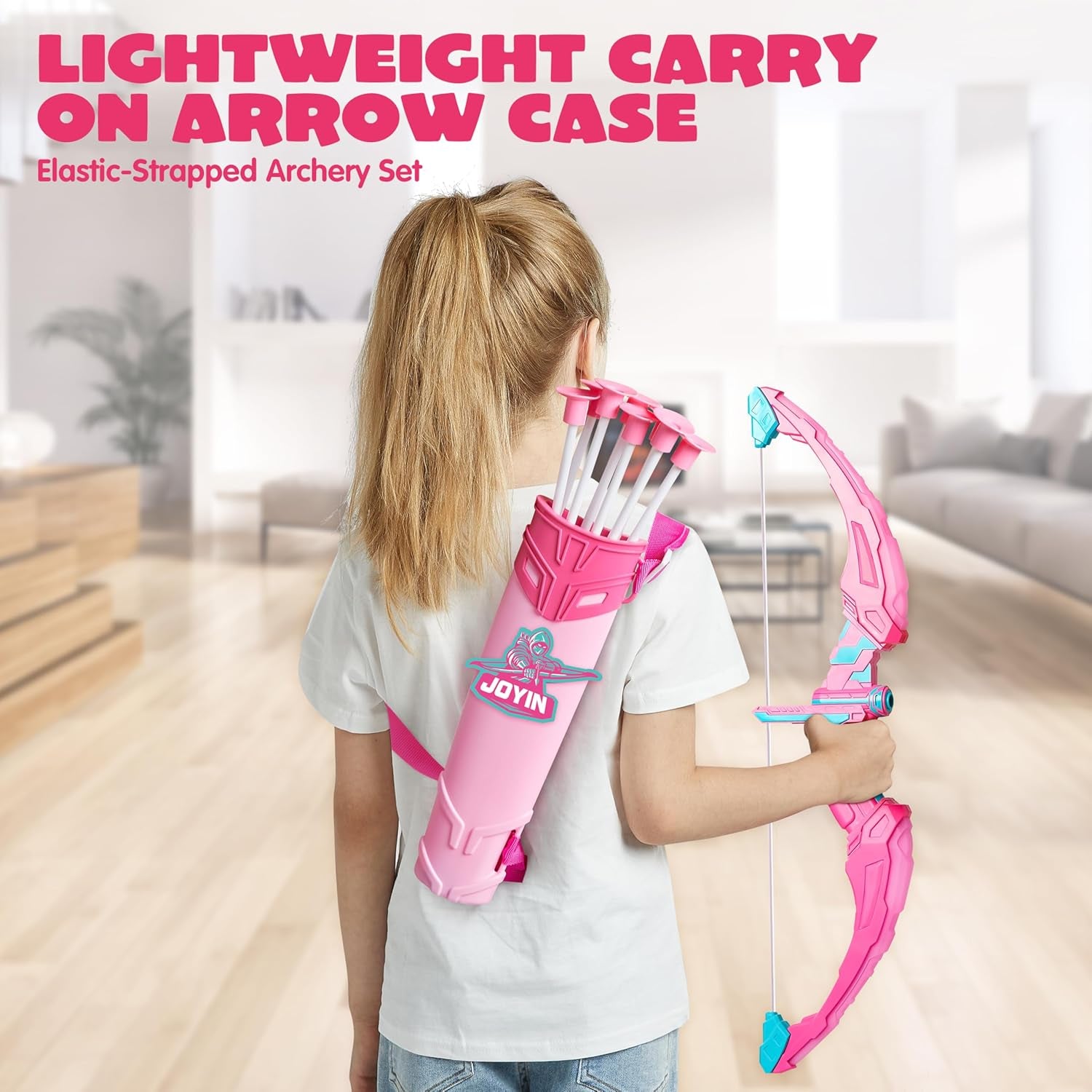 Pink Bow and Arrow Set for Girls, LED Light up Archery Toy Set with 9 Suction Cup Arrows, Target & Arrow Case, Christmas Indoor Outdoor Activity Toy for Kids Girls Ages 3-12