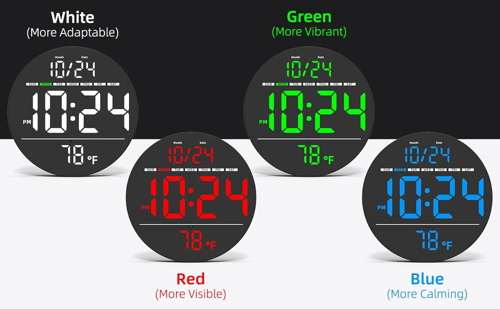 Digital Wall Clock with Large LED Display, Date, Temperature, Auto-Brightness | Small [PLUG-IN] Clock | Modern Electric Wall Clock for Bedroom, Classroom, Living Room, Home, Office, Farmhouse - Blue