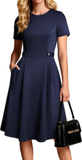 Church Dresses for Women 2026 Short Sleeve a Line Work Dresses Fit and Flare Dress with Pockets