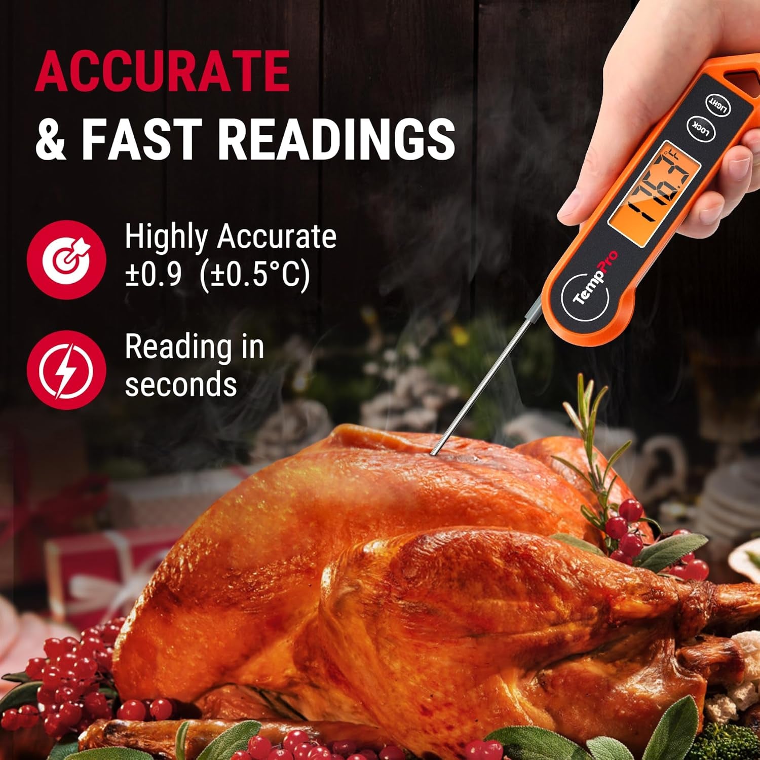 TP19H Digital Meat Thermometer for Cooking with Ambidextrous Backlit and Motion Sensing Kitchen Cooking Food Thermometer for BBQ Grill Smoker Oil Fry Candy Instant Read (Previously Thermopro)