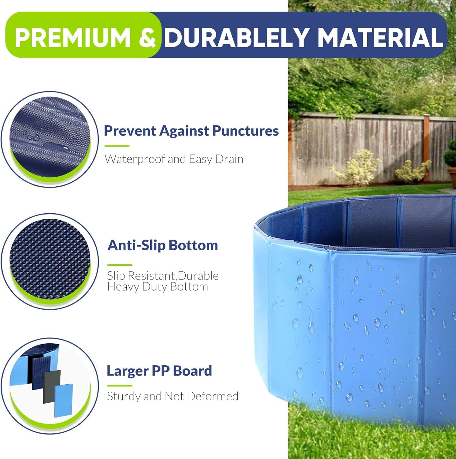 Dog Pool, Foldable Pet Swimming Pool with 6Mm High-Strength PP Board, Hard Plastic Collapsible Doggy Pools for Small Dogs Kitty Duck,Non-Slip Doggie Bathtub Quick to Set up and Drainage Hole(32X8In)