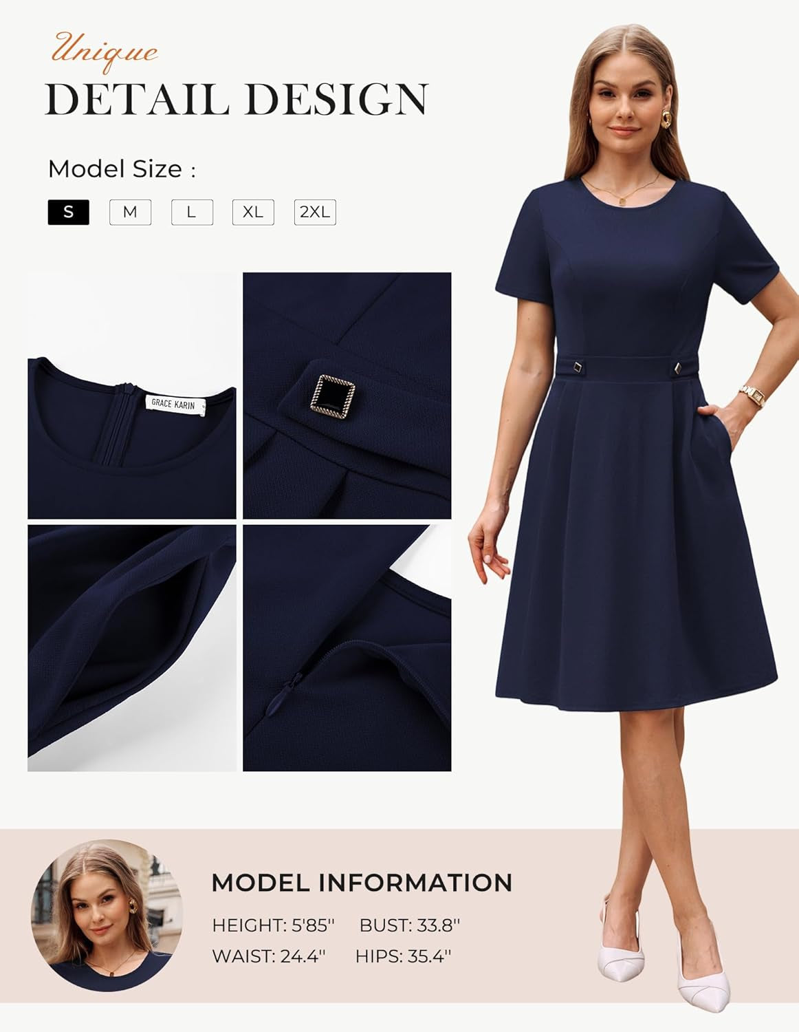 Church Dresses for Women 2026 Short Sleeve a Line Work Dresses Fit and Flare Dress with Pockets