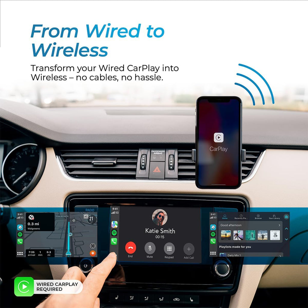 Wireless Carplay Adapter 2025 Pro Edition - Fastest and Most Compact Wireless Carplay Adapter Factory Wired Carplay Cars – USB-A and USB-C Cables – Wired Carplay Required - OTA Updates.