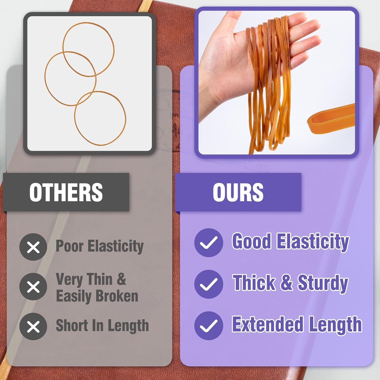Super Size Rubber Bands - 60 Pcs Large Heavy Duty Latex Rubber Bands, Thick Multi Function Elastic Wrapping Bands Long for Office Outdoor Tie up Garbage Bag Notebook File Packing Moving