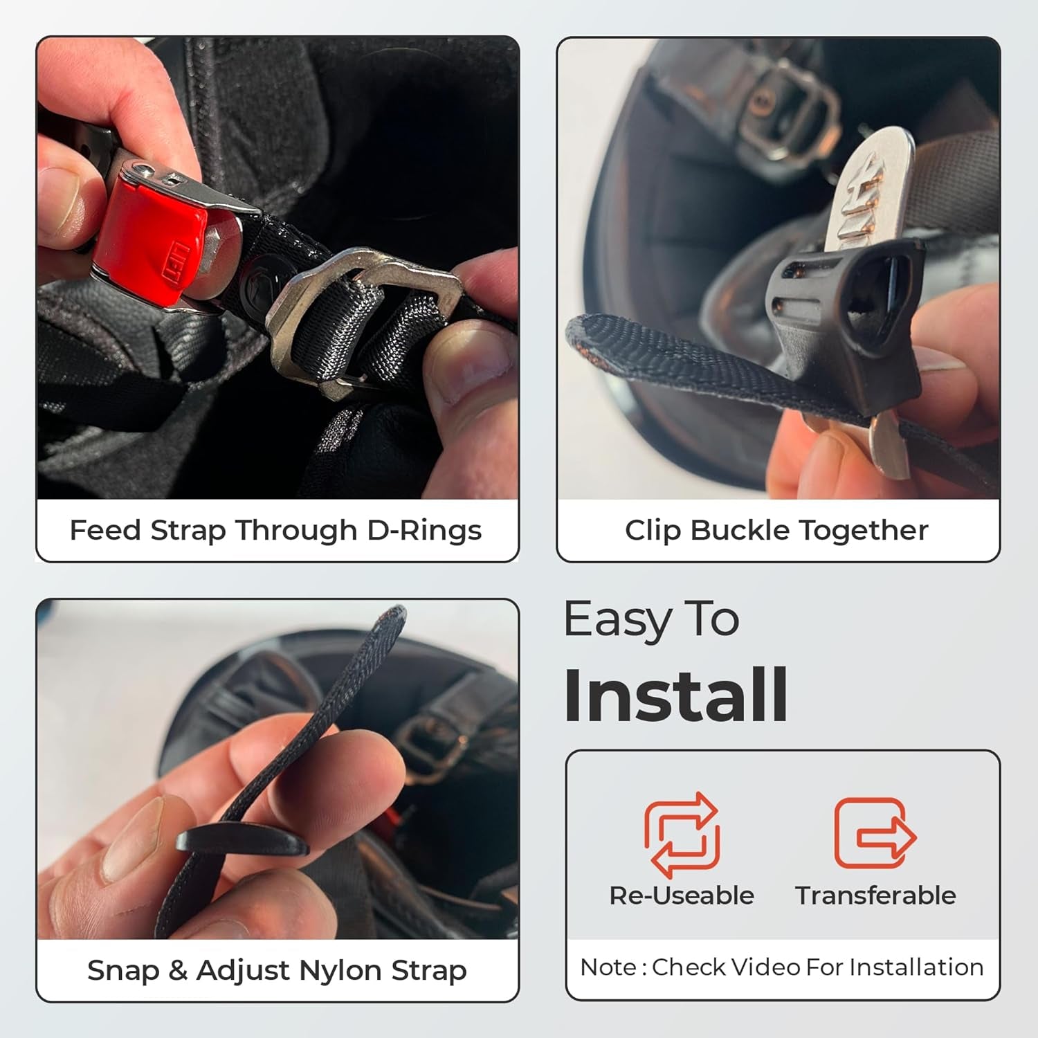 Helmet Quick Release Buckle Kit Ratcheted Stainless Steel Helmet Chin Strap Adapter - Install without Removing Strap Snap