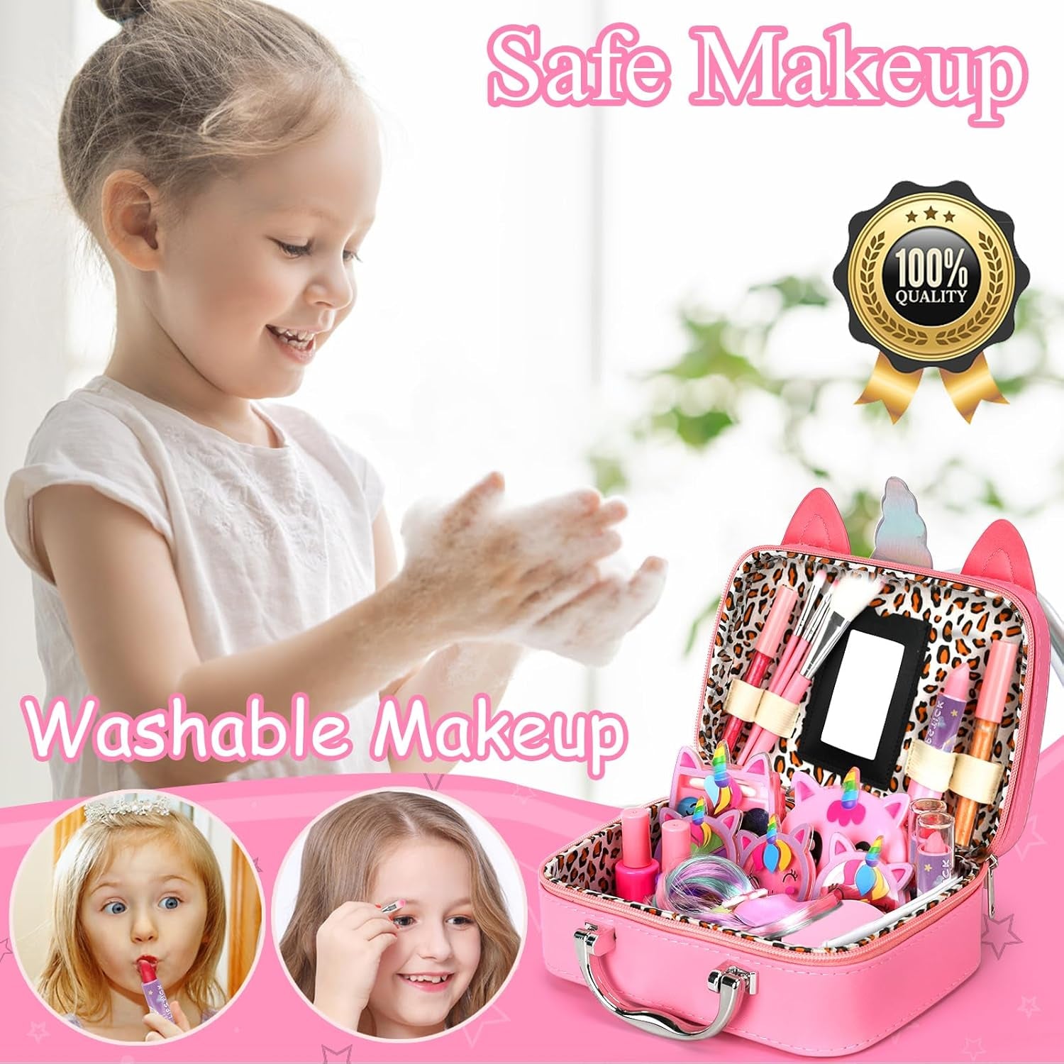 Kids Washable Makeup Girl Toys - Real Makeup Kit Kid Make up Set for Toddlers Children Princess Dress up Christmas Birthday Gifts Toys for 3 4 5 6 7 8 9 10 11 12 Year Old Girls