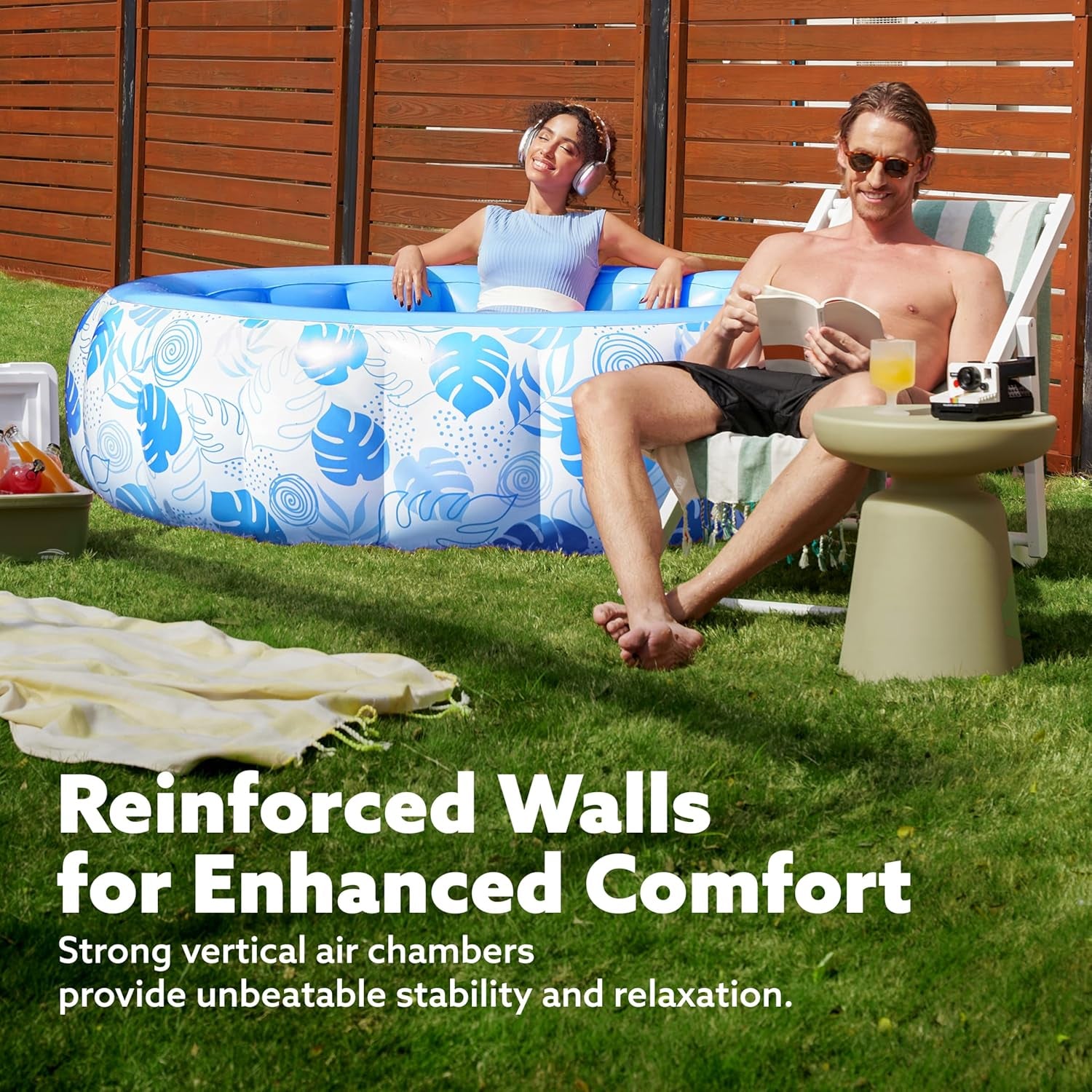 Inflatable Swimming Pool,5.5Ft X 20 Inch Full-Sized Blow up Durable Thickened Luxury above Ground Family Pool with Comfortable Backrest for Summer Water Party Backyard Garden Lawn,Blue